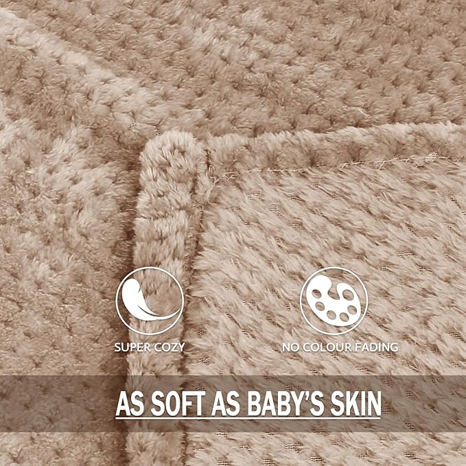 Exclusivo Mezcla Fleece Bed Blanket Queen Size, Super Soft and Warm Blankets for Couch, Sofa and Bed Waffle Textured, Cozy, Fuzzy and Lightweight (Camel, 90x90 Inches)