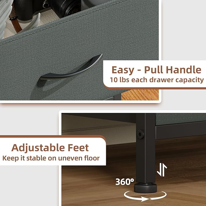 Somdot Tall Dresser for Bedroom with 6 Drawers, Storage Organizer Chest of Drawers with Removable Fabric Bins for Closet Bedside Living Room Laundry Entryway Hallway, Charcoal Grey