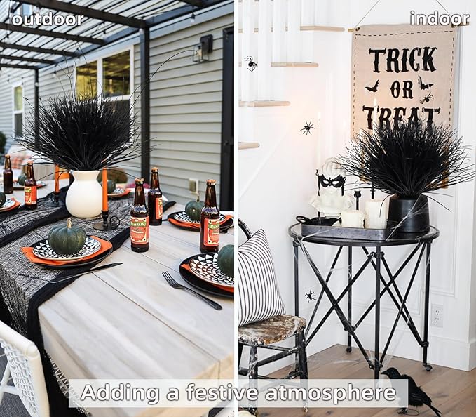 Fake Black Plants,Artificial Grass Fake Plants Outdoor Plants UV Resistant Black Greenery Stems Fake Grass Halloween Plants for Window Garden Patio Pathway Front Porch Halloween Décor 12Pcs(Black)