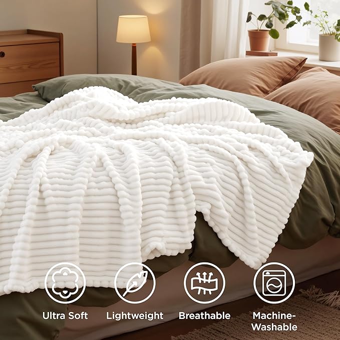 Bedsure GentleSoft White Throw Blanket for Couch - Cozy Soft Blankets for Women, Cute Small Fleece Throws for Girls, House Bedroom Decor Aesthetic Gift for Women, Off White, 50x70 Inches