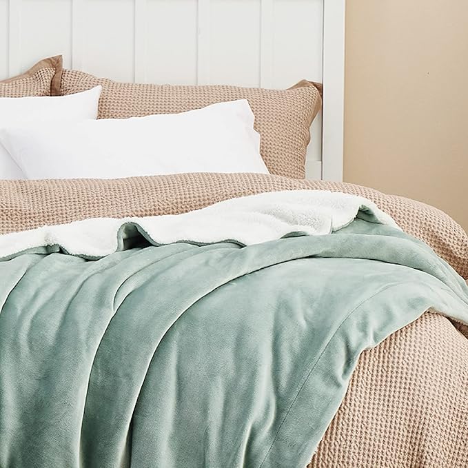 Bedsure GentleSoft Sherpa Fleece Throw Blanket for Couch - Thick and Warm, Soft Fuzzy Plush Throw Blanket for Winter, Sage Green, 50x60 Inches