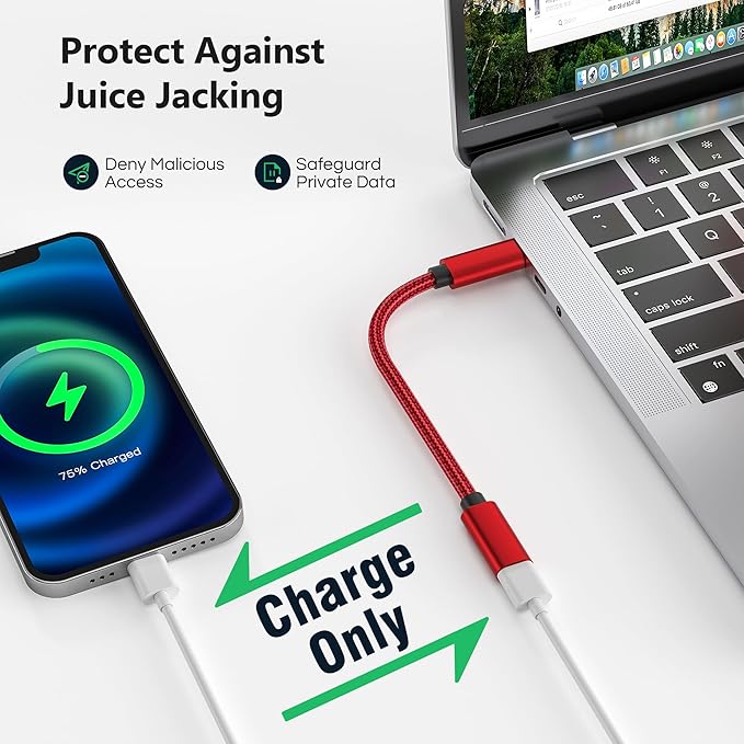 RUXELY USB C Data Blocker for iPhone 16,0.5ft 3Pack Charge Only Type-C Male to Female Defender Cable Protect Against Juice Jacking,USB C Power Connector for iPhone 17e 17 16 15,Galaxy,iPad Air Mini