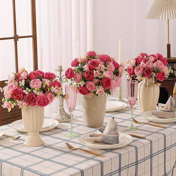 Luyue 8 Packs Peonies Artificial Flowers Faux Peony Bouquet Fake Peonies Flower for Vase Silk Peony Floral Arrangements for Table Centerpiece Wedding Decoration Indoor Home Decor