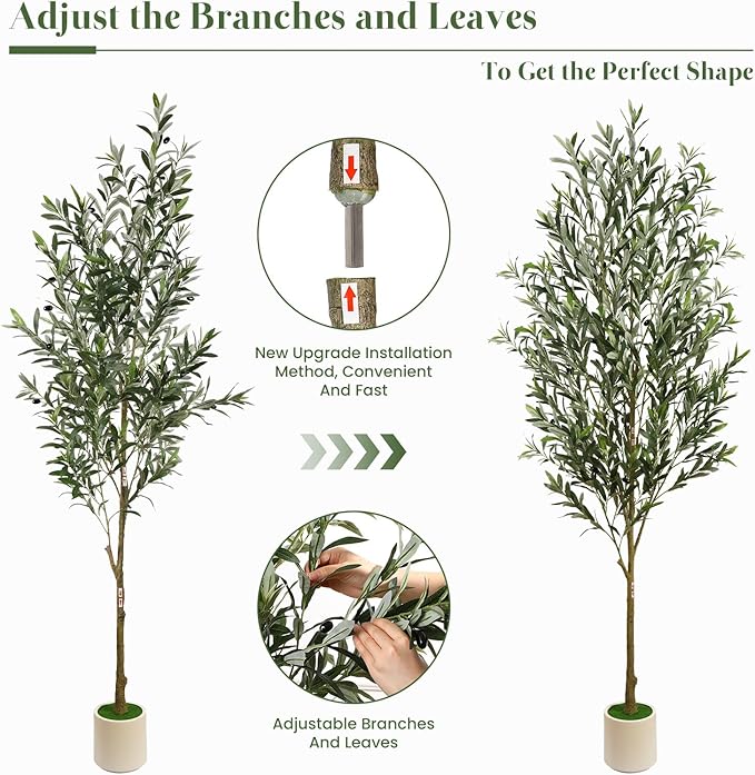 Alupssuc 7FT Artificial Olive Trees, Faux Silk Plant with Lively Artificial Trunk and Lifelike Fruits, Indoor Fake Potted Tree with White Planter for Modern Home Office Living Room Decor