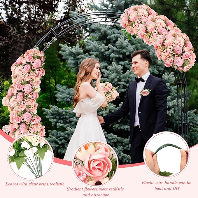 Tigeen 12 Pcs Peonies Artificial Flowers Faux Roses Silk Flowers Hydrangea Artificial Bouquet for Wedding Table Centerpiece Floral Vase Home Office Bridal Decor (Pink)