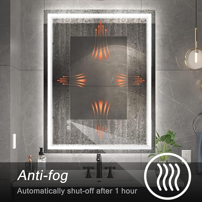 24x36 Inch Led Mirror for Bathroom with Front Light and Backlit, Dimmable Anti Fog Wall Bathroom Mirror with Led Lights, Water Proof, Decor Vanity Mirror