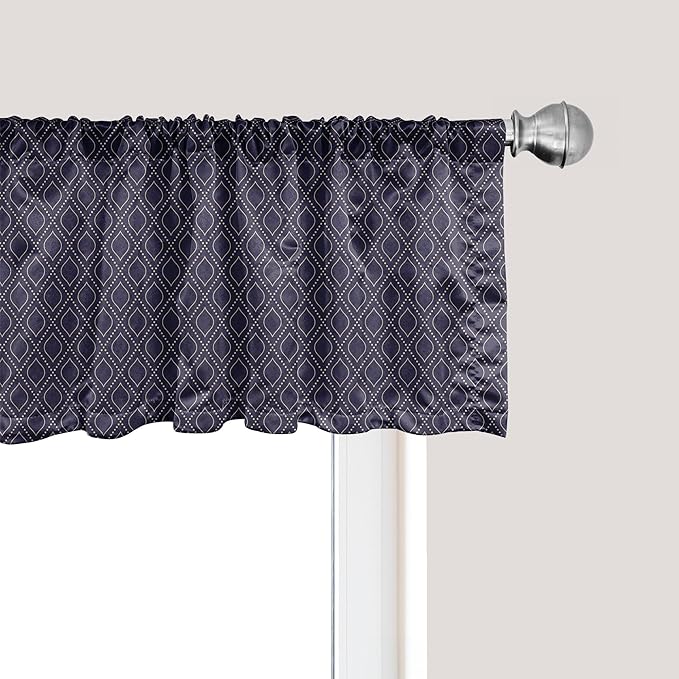 Ambesonne Navy Blue Window Valance Pack of 2, Geometric Dotted Pattern Design with Abstract Ogee Shapes Grid Ornament Tile, Rod Pocket Curtain Valances for Kitchen Bedroom, 42" X 12", Dark Blue Tan
