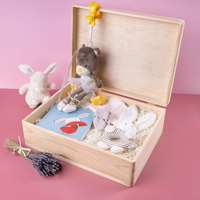 XL Large Wooden Storage Box with Hinged Lid | 15.8x11.8x5.5 inches (+-0.5) | Plain Unpainted Gift Box Tool Toy Kitchen Clothes Jewelry | Rough & UNSANDED Wood Keepsake