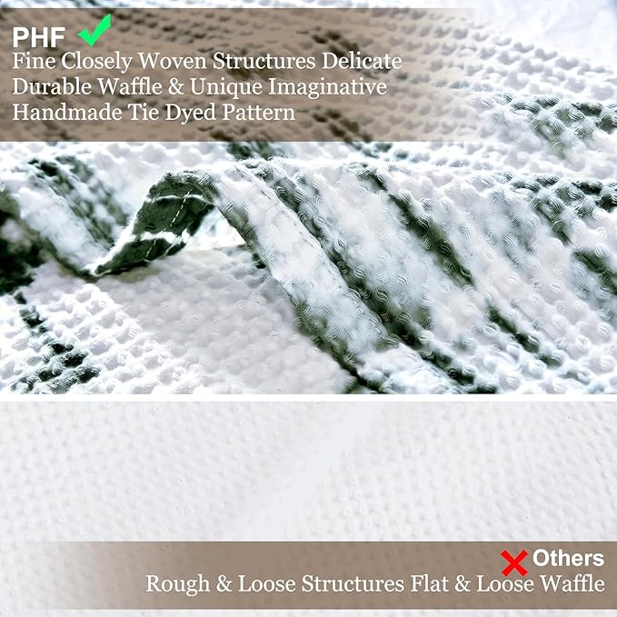 PHF 100% Cotton Tie-dye Waffle Weave Blanket King Size,Soft Breathable Skin-Friendly Durable Layering for All Season, Manual Elegant Delicate Pattern for Bed, Home Decor, Couch,Tie Dyed Green, 104x90