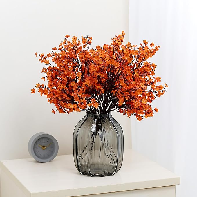 JAKY-Global Babys Breath Orange Silk Artificial Flowers 12 Bundle European Fake Silk Plants Decor Wedding Party Decoration Bouquets Real Touch DIY Home Garden (Orange 12pcs)