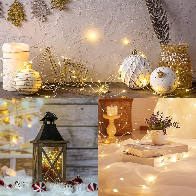 WATERGLIDE 12 Pack Fairy Lights Battery Operated (Included), 7 ft 20 LED Mini String Lights, Waterproof Silver Wire Firefly Starry Lights for DIY Wedding Christmas Party Mason Jars Decor, Warm White