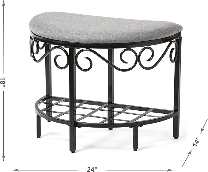 Mango Steam Half Moon Shoe Bench - Vanity Seat/Dressing Stool/Makeup Chair - Heather Gray