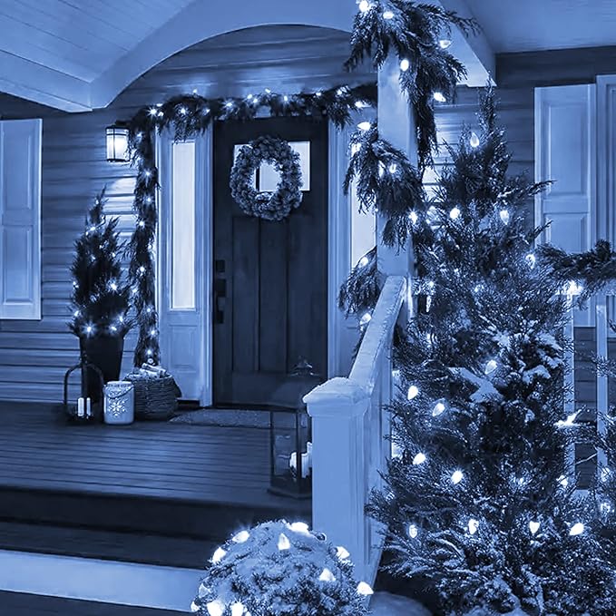 Dazzle Bright White C9 Christmas Lights Outdoor, 50 LED 33ft Waterproof Green Wire String Lights, Indoor Outdoor Fairy Lights for Christmas Tree, Xmas Yard, Party, Wedding House Decorations