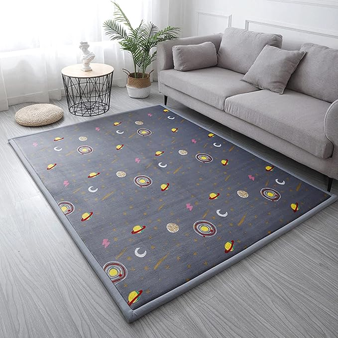 Loartee Coral Velvet Area Rug - 1" Thick Memory Foam Baby Play Mat, Washable Toddler Carpet, Home Decor for Living Room, Nursery, Kids Bedroom, Astral Gray, 4'11"x4'11"