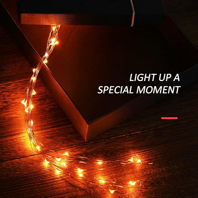 Mikasol Fairy Lights Battery Operated, 4 Pack Mini 3*AAA Battery Powered Copper Wire Led Starry String Lights Firefly Lights for Bedroom, Christmas, Parties, Decoration (5m/16ft Orange)