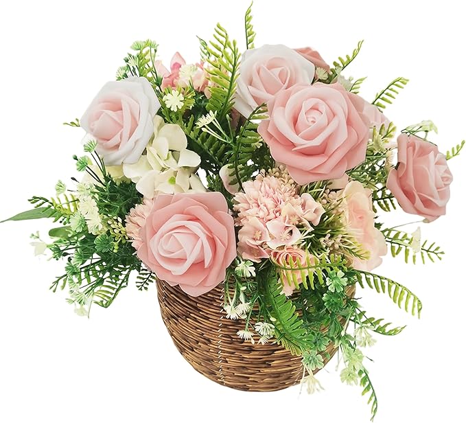 Artificial Flowers 25pcs Roses, Shade of Peach Foam Fake Rose Faux Flower for DIY Wedding Bouquets Bridal Shower Centerpieces Floral Arrangements Party Tables Home Decorations