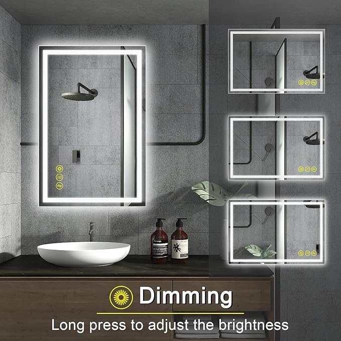 28x36 Inch Bathroom LED Mirror Lighted Bathroom Mirror LED Vanity Mirror with Lights Wall Mounted Anti-Fog Color Dimmable Mirror with Memory (Horizontal/Vertical)
