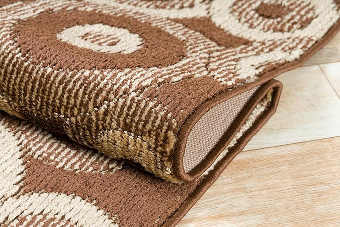 Custom Length Cut to Size Modern Farmhouse Carpet Runner Rug for Hallways, Non Slip Rubber Backed, 31 inch Wide X Customized Length, Geo Brown, 31 inch X 22 feet