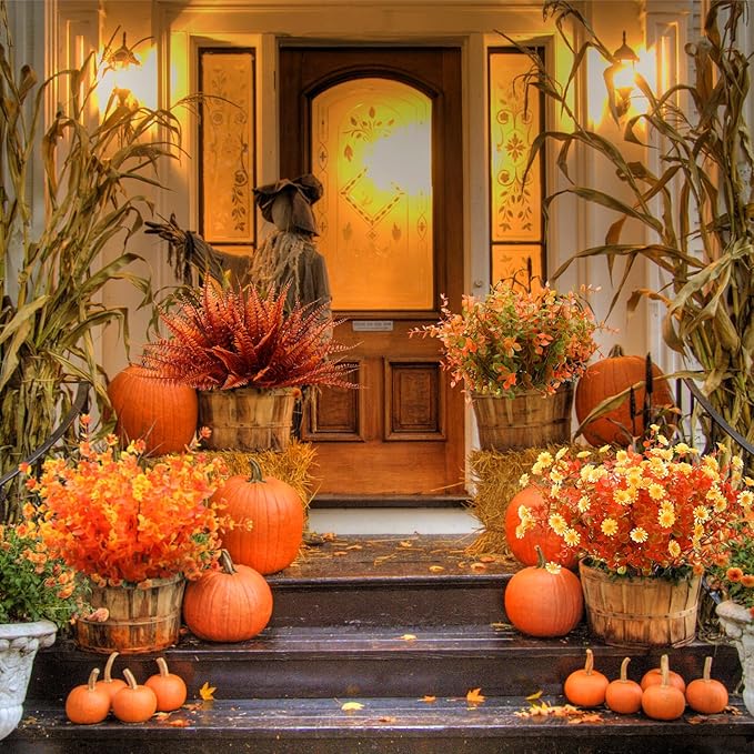 Ceenna 16 Bundles Fall Artificial Flowers for Outdoors Decorations Floral Picks Stem Fake Mums Eucalyptus Maple Leaves Berry for Garden Autumn Thanksgiving Arrangement (15 Inch,Eucalyptus)