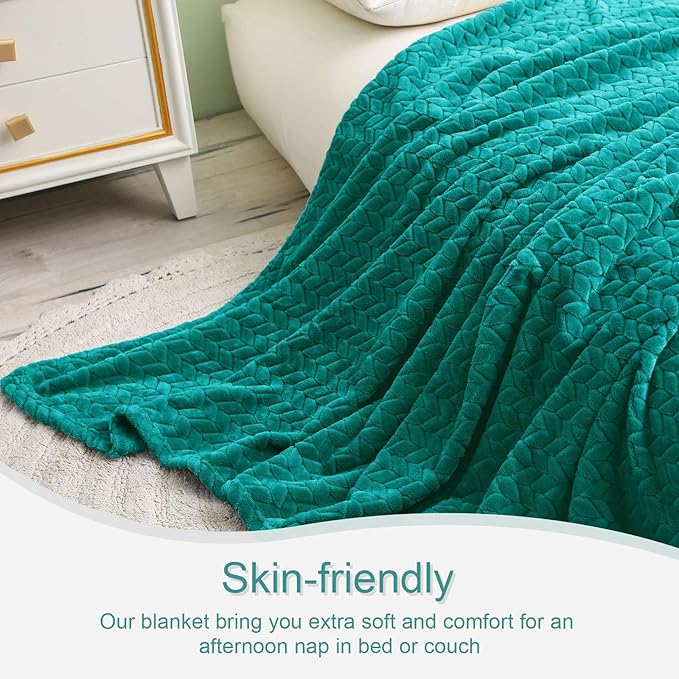 Exclusivo Mezcla Fleece Throw Blanket for Couch, 50x70 Inches Soft Cozy Jacquard Flannel Blankets, Lightweight Fuzzy Plush Warm Throws for Winter, Teal