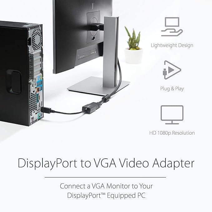 StarTech.com DisplayPort To VGA Video Adapter Converter - Active - 1080p - DP to VGA Converter (DP2VGA2) Black