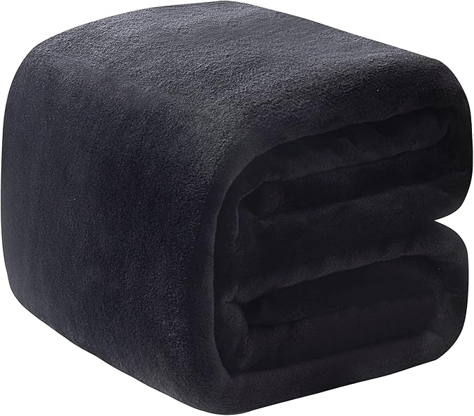 Polar Fleece Blanket Queen Size 350GSM Lightweight Throw for The Bed Extra Soft Brush Fabric Super Warm Sofa Blanket 90" x 90"(Black Queen)