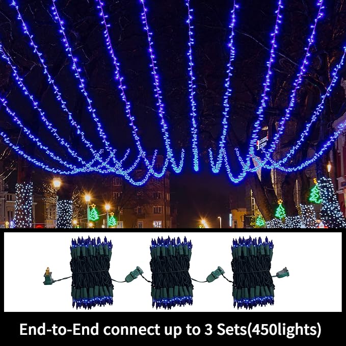 LAMPHOME Super-Bright Extendable Blue Christmas Lights Decoration 150Lights 31.9ft UL Certified Mini Bulb String Lights Set for Outdoor Christmas Tree Garden Holiday Party Patio Wedding Garland Decor
