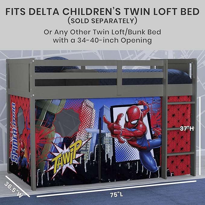 Spider-Man Loft Bed Tent - Curtain Set for Low Twin Loft Bed (Bed Sold Separately) by Delta Children