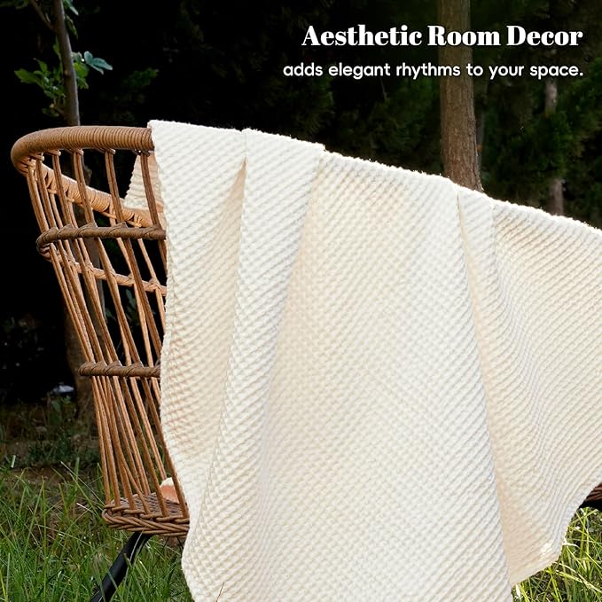 PHF 100% Cotton Waffle Weave Blanket King Size for Bed,Snag Proof Lightweight Breathable Moisture-Wicking Throw for Couch,Great for Layering in Cold Weather,Machine Washable,Home Decor Gift-Cream