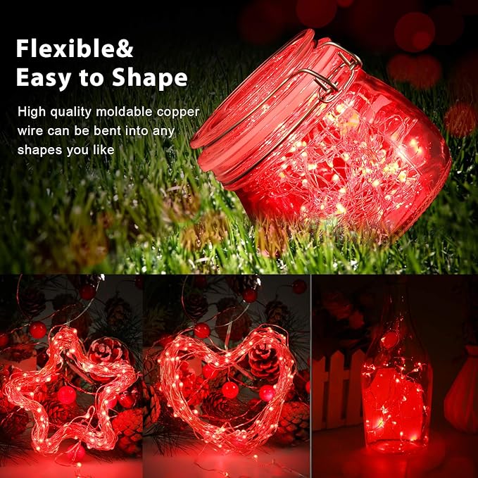 USB Powered Fairy Lights, 100 led 33 ft. USB Plug in Copper Wire USB String Lights for Bedroom Christmas Decoration Wedding Party Firefly Lights (Red,1 Pack)