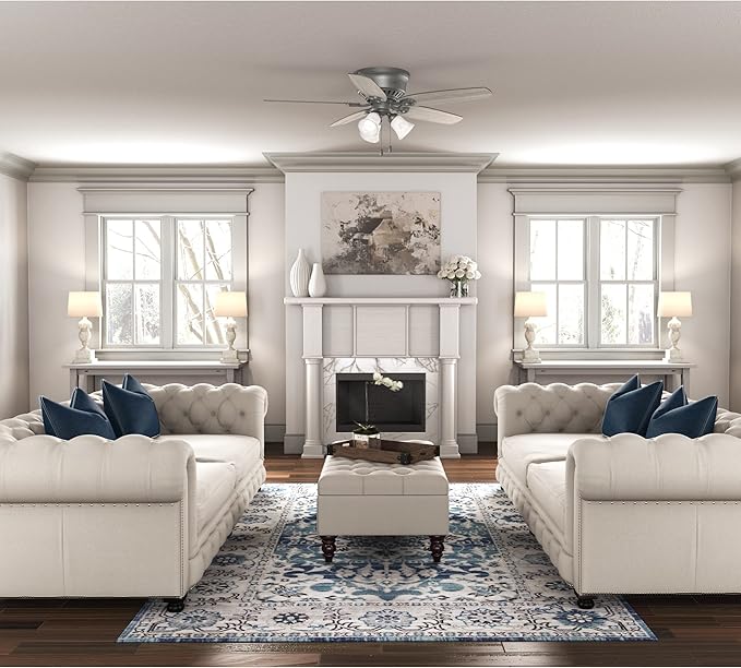 Hunter 52 inch Indoor Ceiling Fan with LED Lights - Ceiling Fan with Pull Chain, For Bedroom, Living Room, or Kitchen, Low Profile Mount, No Remote, 5 Blades - Builder 51113, Matte Silver
