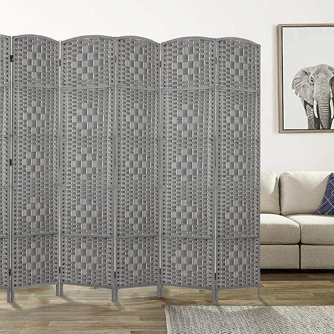 Rose Home Fashion 6 ft Tall Room Divider, Room Dividers and Folding Privacy Screens, 15.7in Privacy Screen 6 Panel Partition Temporary Wall Separation for Private, Grey
