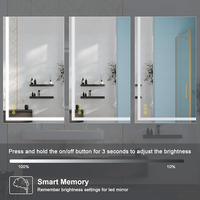 Wall-Mounted LED Square Bathroom Mirror, Makeup Mirror (32 inches x 24 inches,) 3 Color Dimming Bathroom Vanity Mirror with Lights Smart Mirror with Touch (Horizontal/Vertical)