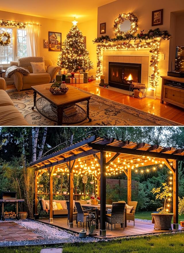 Minetom 200 LED 66FT Fairy Lights Plug in, Copper Wire Firefly String Lights,Bedroom Home Wall Ceiling Christmas Tree Wreath Craft Wedding Party Indoor Outdoor Decoration, Warm White