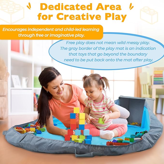 SAM AND MABEL Toy Storage Basket and Play Mat – 13" x 13" x 13" Stackable and Collapsible Cubby Box Organizers for Kids Playroom, Nursery Storage Bins for Boys and Girls (Warm Grayish Beige)