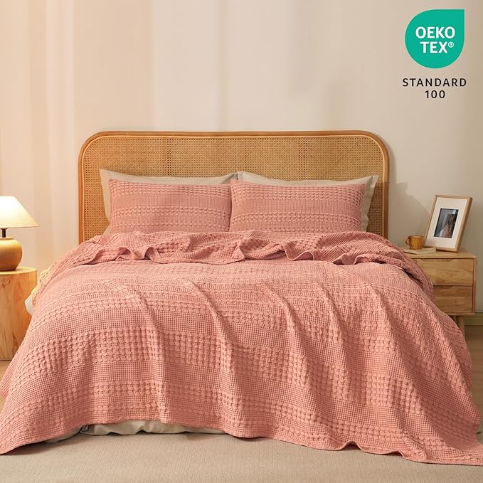 PHF 100% Cotton Waffle Weave Blanket Twin Size for Bed, Soft Lightweight & Breathable, All-Season Comfort, Luxury Aesthetic Woven Bedding for Home Decor, 66"x90", Canyon Clay