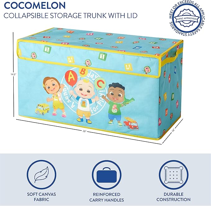 Idea Nuova Cocomelon Collapsible Children’s Toy Storage Trunk, Durable with Lid