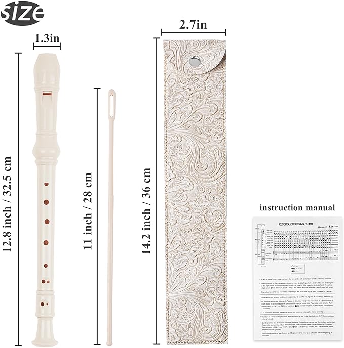 Recorder Instrument for Beginner Adults,8-Hole Soprano Descant Recorder Music Flute with with Cleaning Rod & Leather Case For Home Entertainment(3-Carved White)