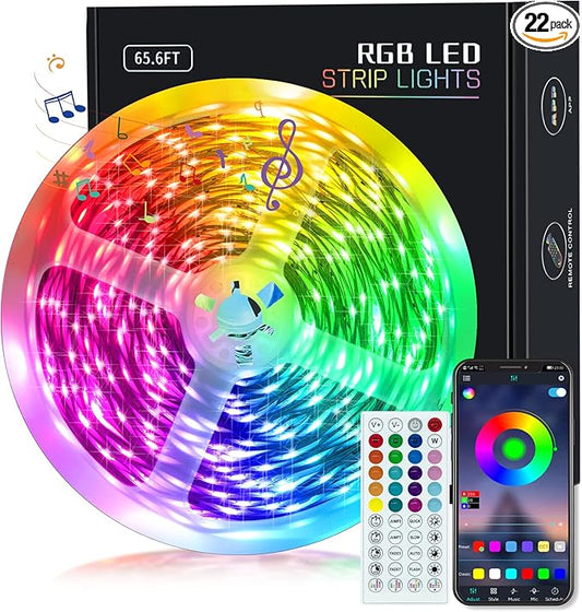 KEELIXIN 65.6ft LED Lights for Bedroom, Music Sync RGB LED Strip Lights with APP & Remote Control, Luces LED para Cuarto, Bluetooth LED Lights for Room, Home Decoration