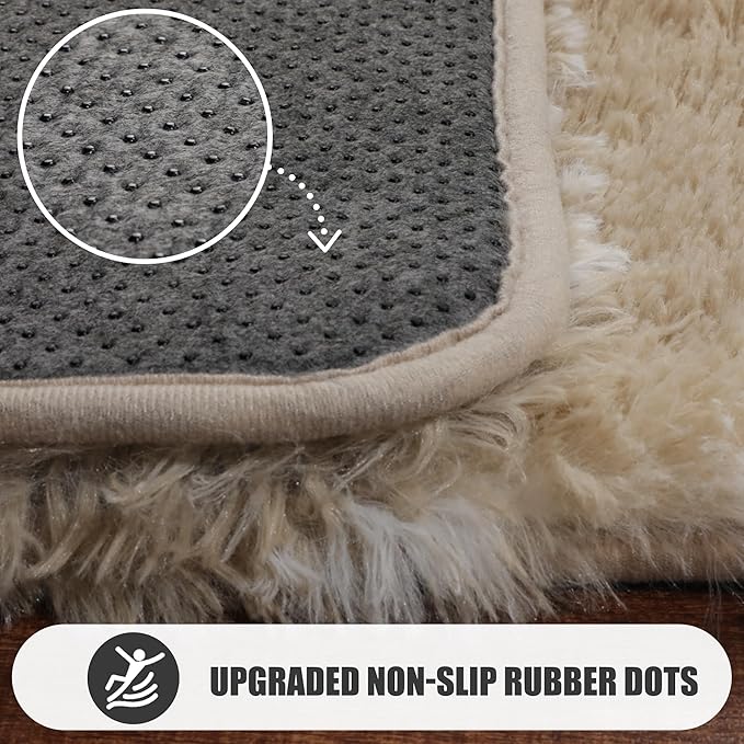 ONASAR Area Rugs for Bedroom Living Room, Washable 4x6 Fluffy Beige and White Throw Rug, Geometric Soft Shaggy Fuzzy Plush Indoor Floor Carpet for Kids Teen Nursery Dorm Office Home Decor Aesthetic