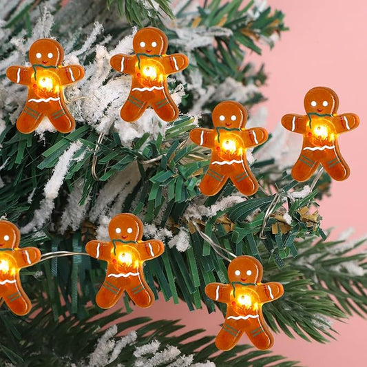 Impress Life Festive Decoration String Lights, Gingerbread Man Cookies 10 ft 40 LEDs with Battery/USB Powered Dimmable Fairy Lights with Remote for House Bedroom Decorative, Wedding Home