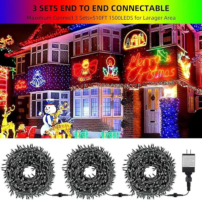 170FT 500 LED Christmas Lights Outdoor Indoor, Waterproof Color Changing Christmas Tree Lights with Timer, Memory (Warm White+Mulitcolor)