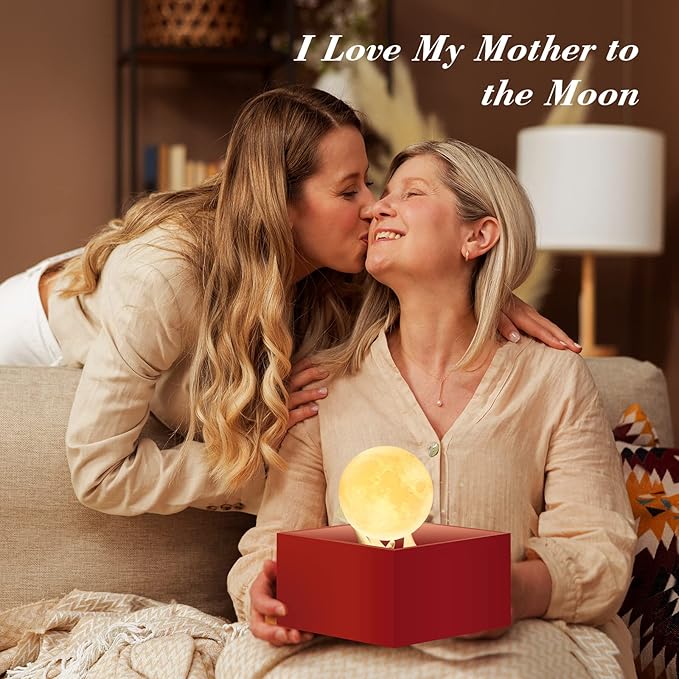 Mydethun 3.5 Inch 3D Moon Lamp – White Elephant Gift for Women Teenage Girls, Mood Lighting w/Ceramic Base, Dual-Color White/Yellow, Touch-Dimmable LED Night Light for Kids Room, Christmas Decor