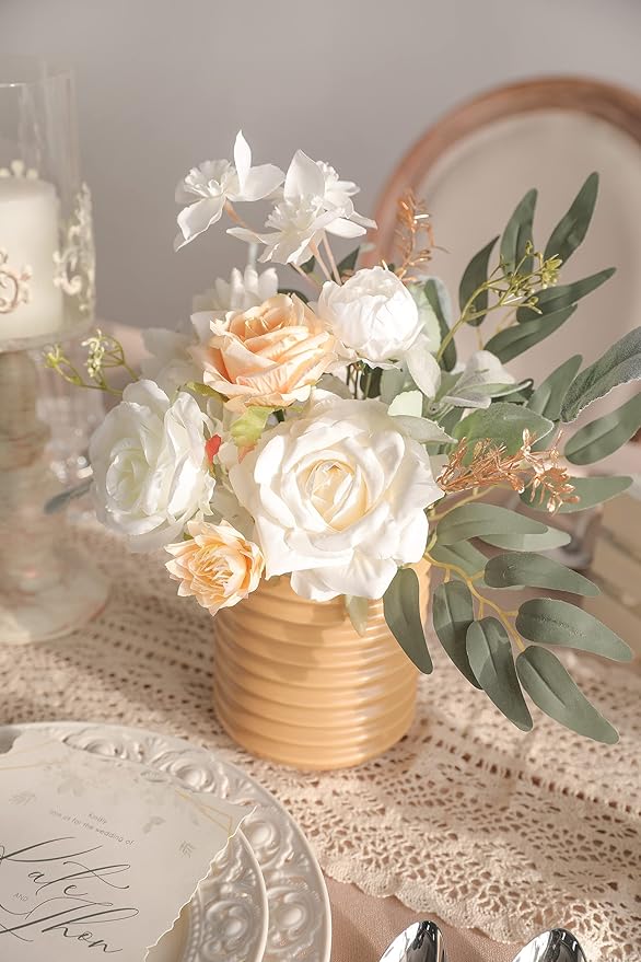 White Artificial Flowers Combo Silk Mix Fake Flowers Leaf for DIY Wedding Bouquets Centerpieces Arrangements Party Baby Shower Home Decorations