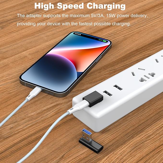 AreMe 90 Degree USB to USB C Adapter 4 Pack, Up and Down Angle, Left and Right Angle Type C Female to A Male Converter Extender for PC, Laptop, USB A Charger, Power Bank and More (Black)