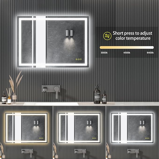 LED Bathroom Mirror with Lights 20x28 Inch, Stepless Dimmable Led Mirror for Bathroom Anti-Fog Memory Function Lighted Vanity Mirror Wall Mounted with Touch Button Horizontal/Vertical