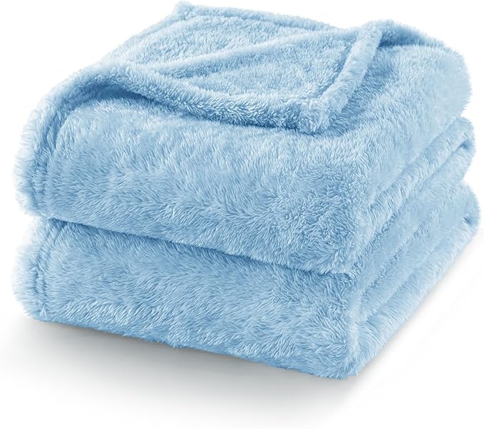 Exclusivo Mezcla Plush Fuzzy Fleece Bed Blanket Twin Size, Super Soft, Fluffy and Warm Blankets, Suitable for All Seasons (Light Blue, 90x66 Inches)