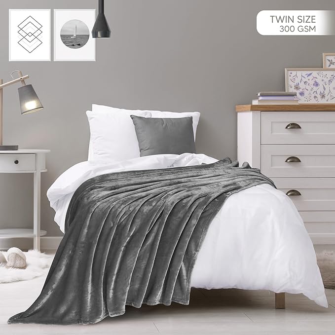 Utopia Bedding Fleece Blanket Twin Size Grey 300GSM Luxury Anti-Static Fuzzy Soft Microfiber Bed Blanket (90x66 Inch)