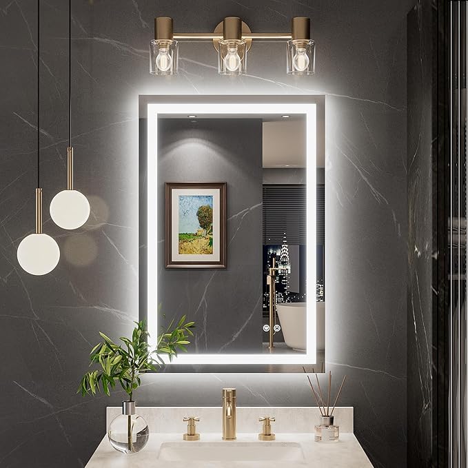 TokeShimi 24x36 LED Bathroom Mirror with Lights,Backlit + Front lit,3-Color LED Bathroom Vanity Mirror,Anti-Fog Mirrors with Tempered Glass,Shatterproof,Memory Function,UL Listed,Waterproof
