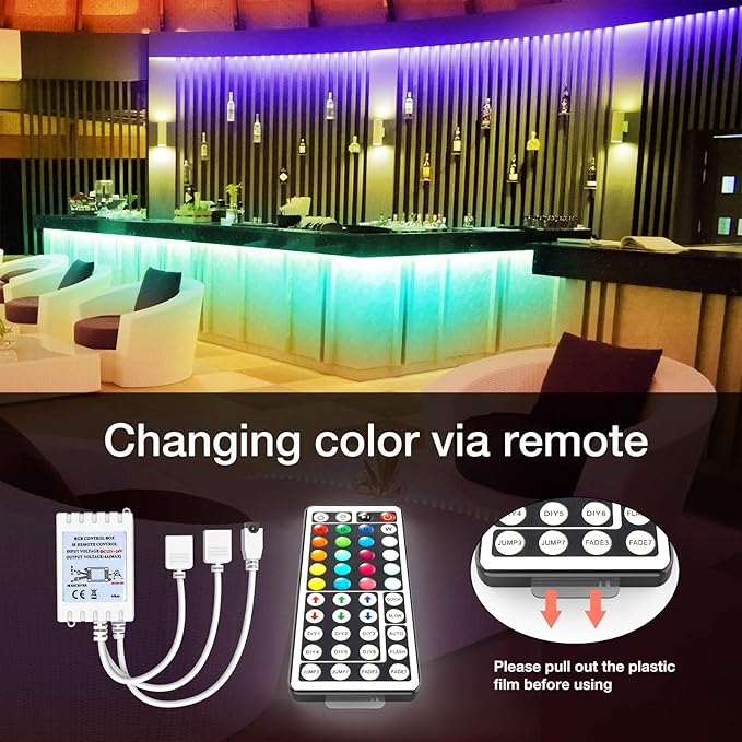 DAYBETTER Led Lights for Bedroom 100 ft, Led Strip Lights with Remote 44 Keys, 24 V Power Supply, Color Changing Led Light for Room Decor